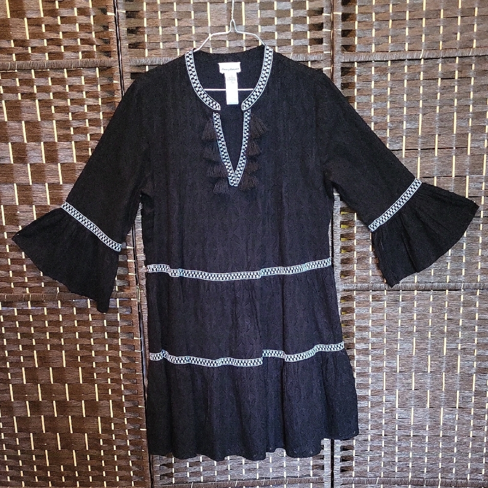 Tommy Bahama Black Midi Dress with White Trim